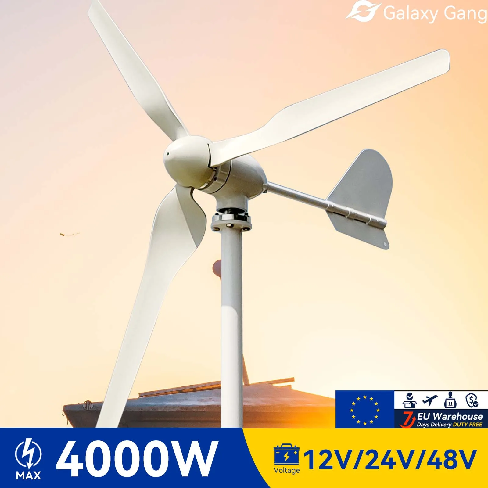 

Galaxy Gang Wind Turbine Generator 48v 12v 24v Home Use 4KW 3 Blades 4000W Windmill With Mppt Charge Controller Model GGM3