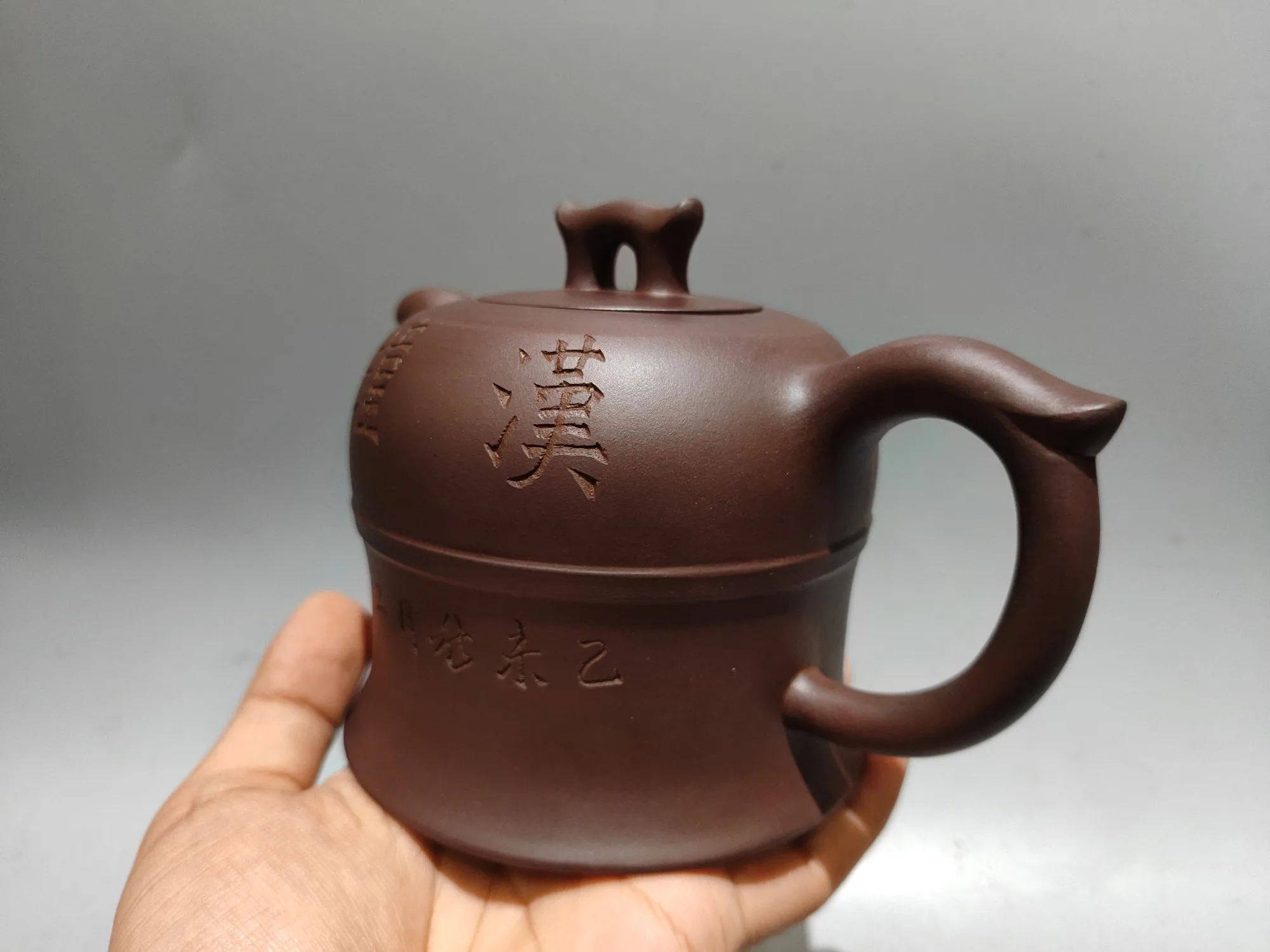 Folk Yixing Purple Clay Teapot Old Purple Mud Hanzhong teapot Buddha bell shaped pot kettle tea ceremony Amass wealth Ornaments