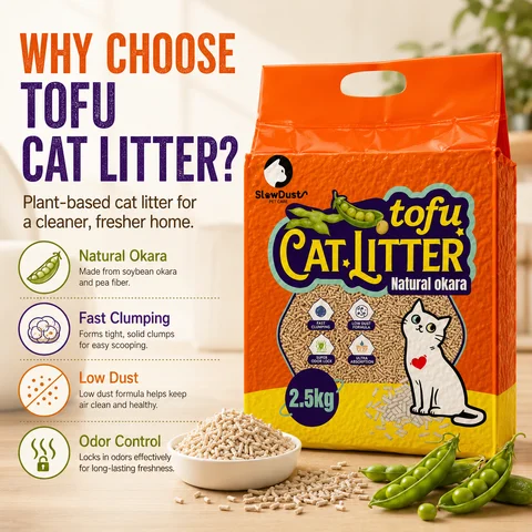 SlowDust Tofu Cat Litter 2 packs Natural Pea Fiber Plant Based Low Dust Fast Clumping Flushable Kitty Litter for Indoor Cats