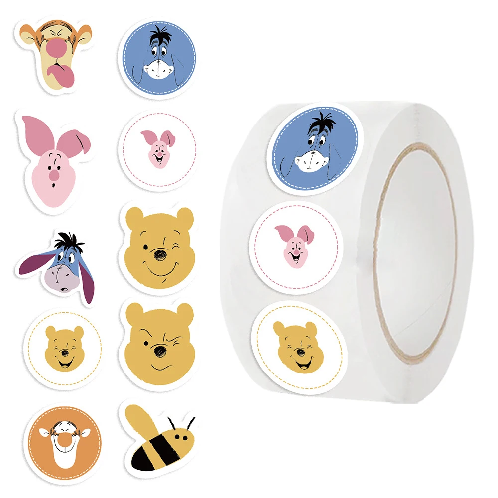 500pcs/Roll Cute Disney Winnie the Pooh Sealing Stickers Cute Piglet Tigger Cartoon Decals Labels Kawaii Decoration Sticker Toys