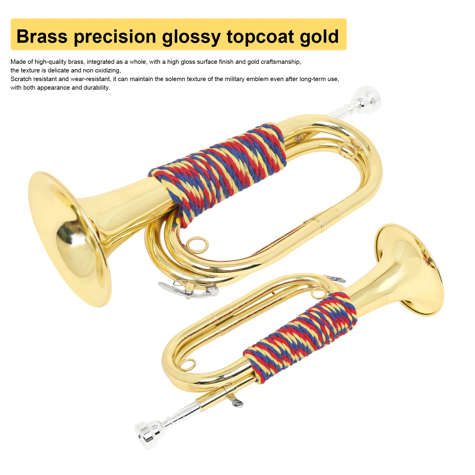 SLADE Bb Bugle – Gold Lacquer Brass Military Bugle, with Cloth Bag, Mouthpiece Cap & Gloves Bb Bugle for Ceremony, Training