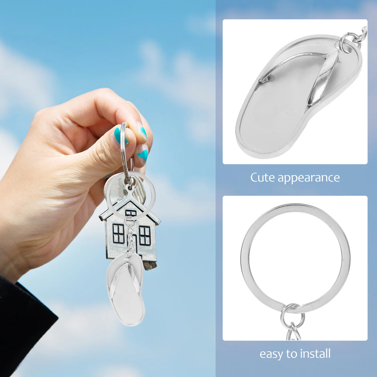 2 قطعة سلسلة المفاتيح النعال الصيف قلادة حقيبة متينة حلية لمفاتيح السيارة حلقة رئيسية الزخرفية معلقة إكسسوارات ساحرة