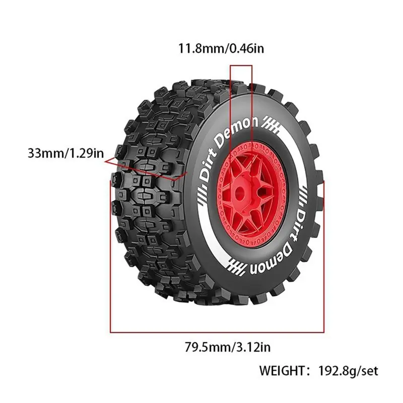 B05C-For 1/14 1/16 For TRAXXAS Mini Slash RC Upgrades- 4PCS 80Mm Short Course Off-Road Tires Wheels Red