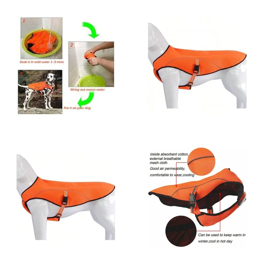 【Nuevo estilo】Chaleco refrescante para perros Smartelf, chaqueta reflectante y de seguridad, enfriador de pantano ajustable con correa elástica, color naranja para caza