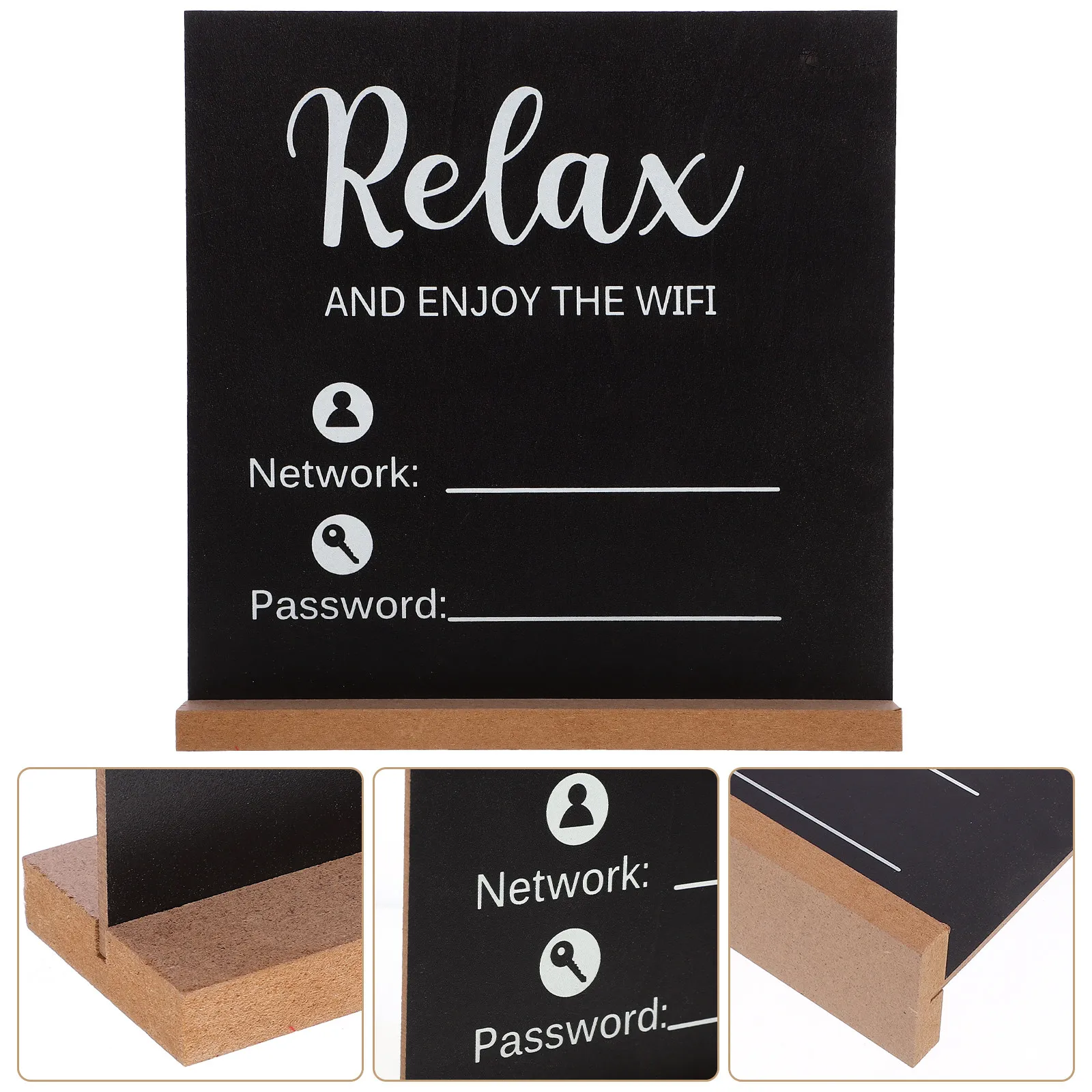 Wood WiFi Blackboard Password Display Sign Desk Table Stand for Home Office Hotel Guest Room Wireless Network Reminder