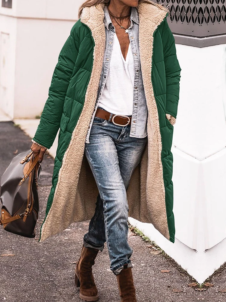 زائد حجم أزياء المرأة عارضة الشتاء معطف دافئ سترة المرأة الصوف سترة الصوف طويلة مقنعين ملابس خارجية