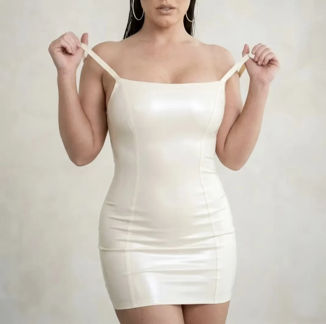 

White Natural Latex Women Camisole Dress No Zip Wonderland Style Cosplay Costume Gummi Lady's Silm Fit Hips Dress 0.4mm