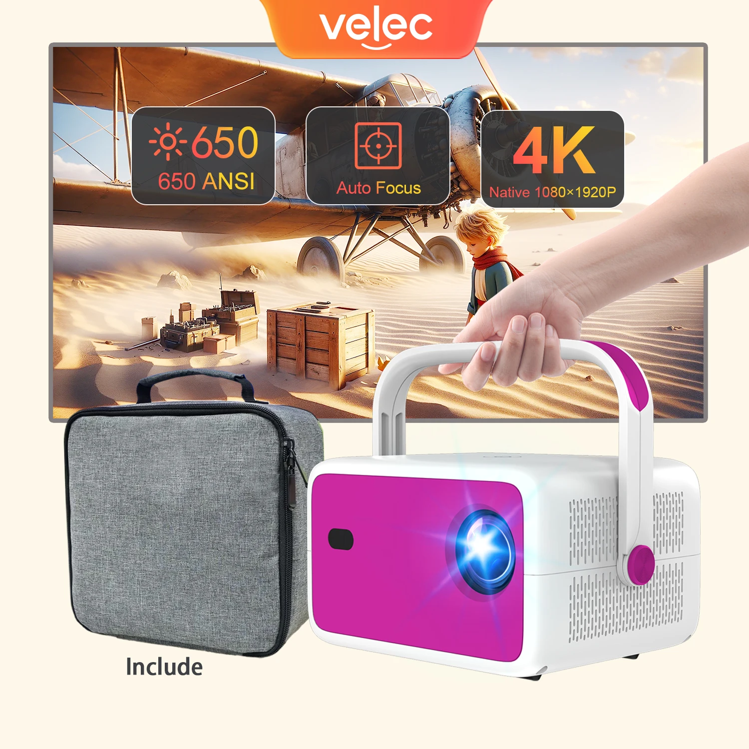 

Velec Portable Projector 650ANSI Android 11 1080P 3.5 inch Auto Keystone Correction Outdoor Video Home LCD Projector TP350 AOSP