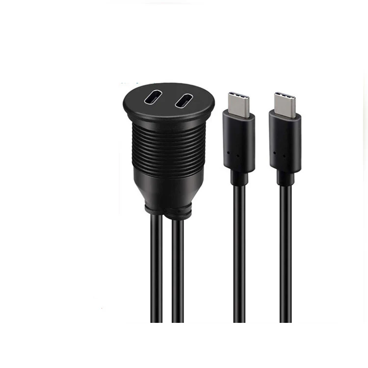 USB 2,0 3,0 3,1 Typ C Männlichen zu Weiblichen Auto Montieren Flush Kabel Wasserdichte Verlängerung Dual 2 Port für Auto lkw Boot Motorcy Panel 1M