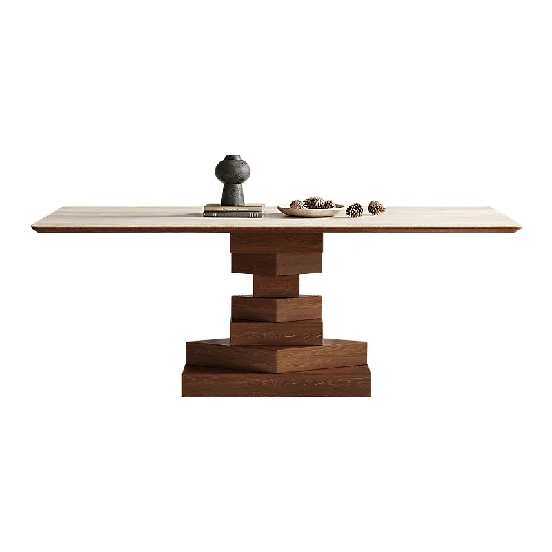 

French retro travertine rock slab dining table ash wood dining table high sense home dining table and chair combination