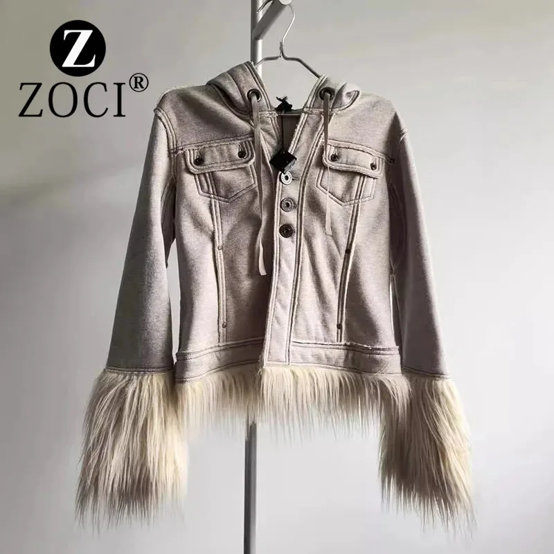 

[ZOCI] Long Rabbit Hair Composite Shake Fleece Rice White Short Coat