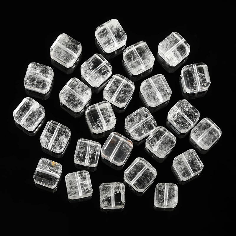 1 Pc Natural Stone Rock Quartz Carved Square Faceted Shape Bead With Hole for Jewelry Making DIY Necklace Bracelet Accessory
