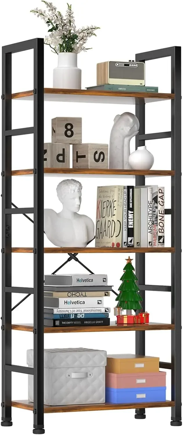 Book Shelf,5 Tier Bookcase,Tall Bookshelf Modern Book Case for Books,Garage Kit,CDs, Movies, Industrial Corner Storage Organizer