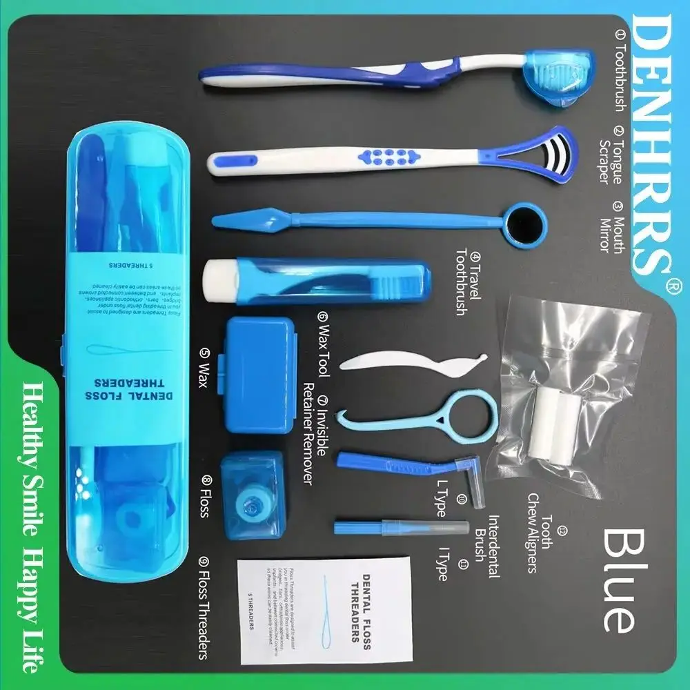 

12 шт./кор., ортодонтический набор для ухода за полостью рта, набор для чистки зубов, стоматологическое зеркало, межзубная щетка, набор для чистки, дорожный набор