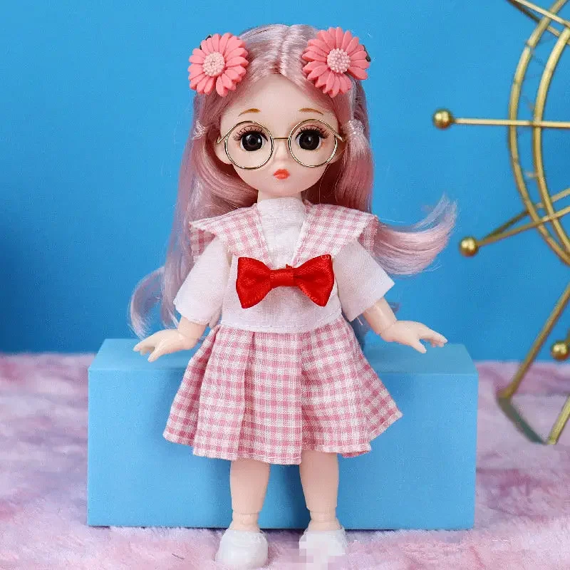 1/8 Bjd Little Girl Doll with Skirt and Headdress 16cm Cute Doll Set Student Skirt Dress Up Kids Toys