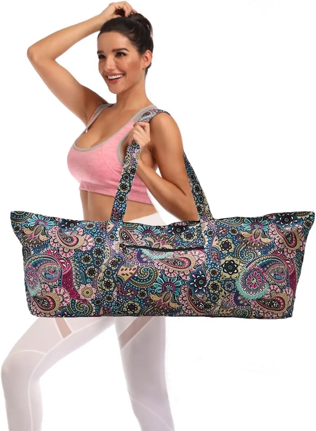 Large Yoga Mat Bag with Zipper and Straps, Gym Accessories for Women, Fits Most Workout Mats