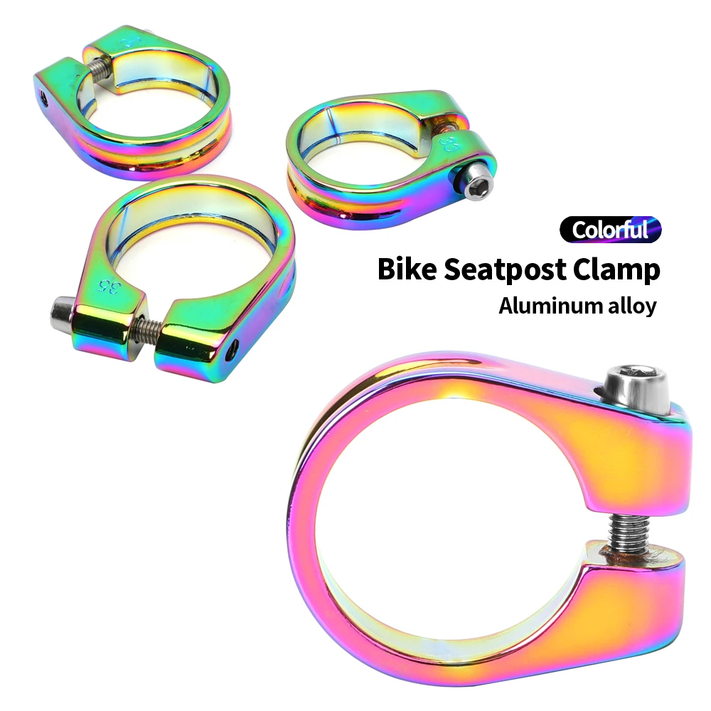 OUO Saddle Clamp Seatpost Pipe Clamp Rainbow Colorful Seat Pin Clamp 28.6/31.8/34.9mm Close Seatpost Mtb Post It Bicycle Parts