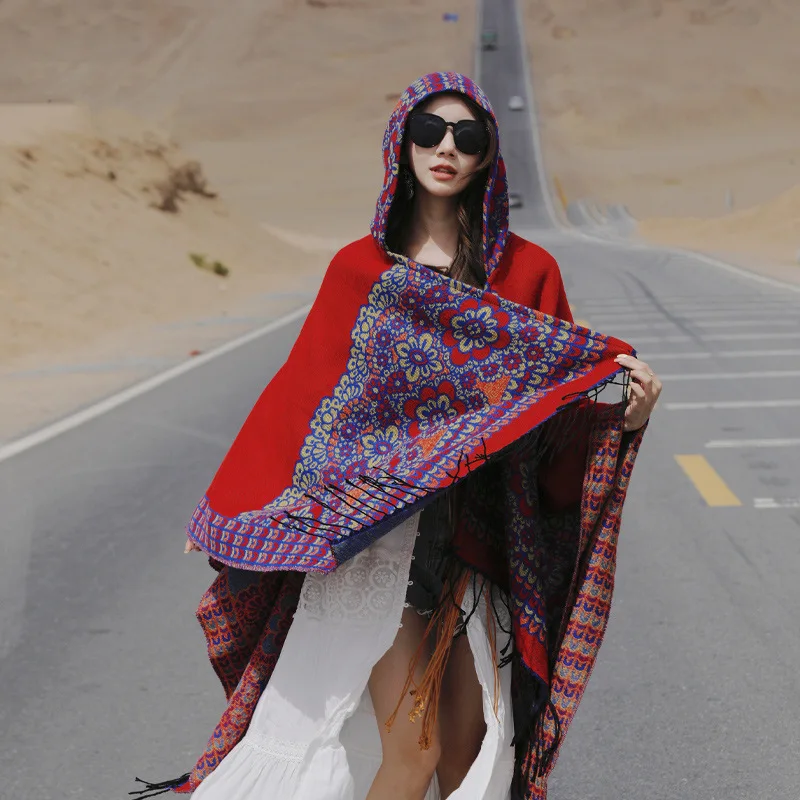 Women Ethnic Bohemia Two Sided Print Imitation Cashmere Scarf Soft Warm Pashmina Shawl Autumn Winter Coldproof Windproof Wh5