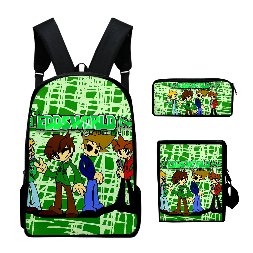 Harajuku Popular eddsworld 3D Printed 3pcs/Set pupil School Bags Laptop Daypack Backpack Inclined shoulder bag Pencil Case