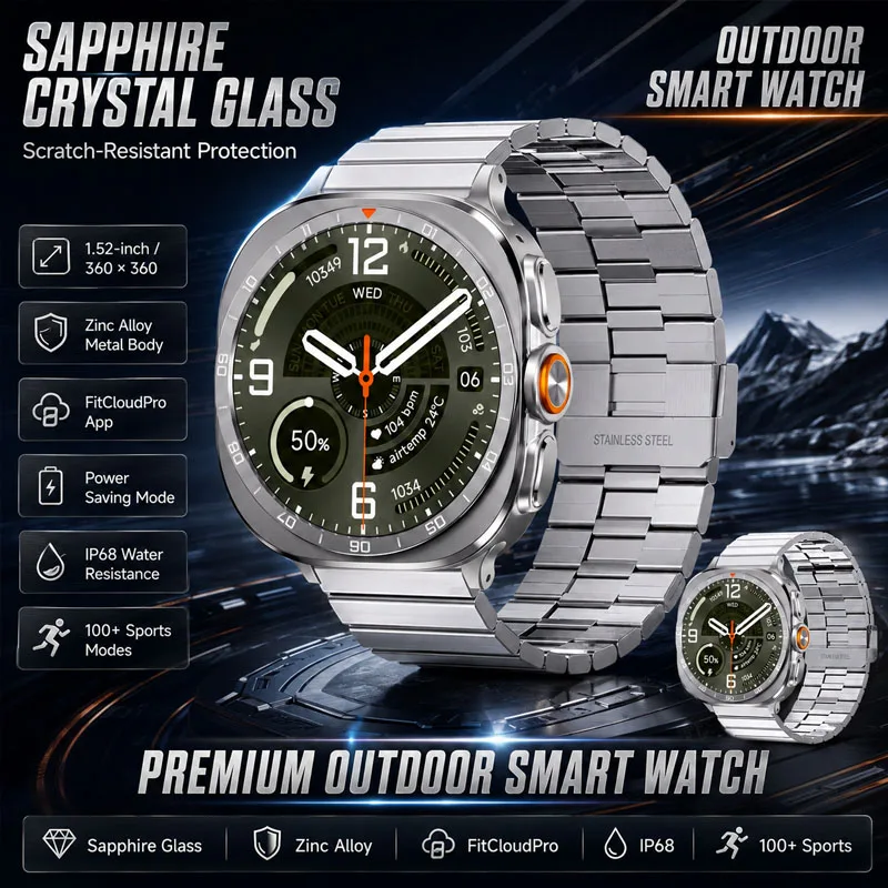 Smartwatch Watch Ultra2 Sapphire Crystal IP68 Waterproof 100+Sports Modes Healthy Heart Rate Monitoring Bluetooth Smart Watch