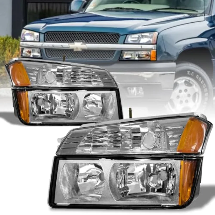 

ALS Headlight Assembly Compatible with 2002 2003 2004 2005 2006 Chevrolet Avalanche Pickup Only Fit for Body Cladding Chrome Ho