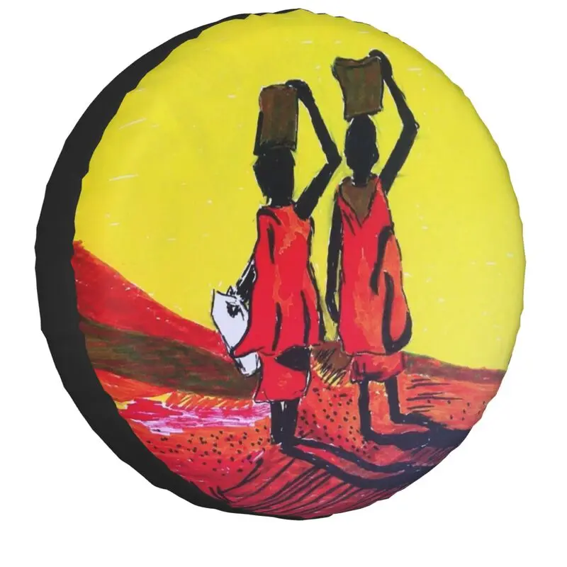 African Working Women Art Spare Wheel Tire Cover for Prado Pajero Wrangler Africa Pattern Jeep RV SUV 4WD 4x4 14