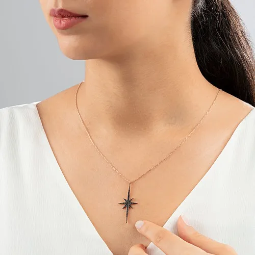 

Pole Star Figured Black Zircon Stone Women 925 Sterling Silver Necklace