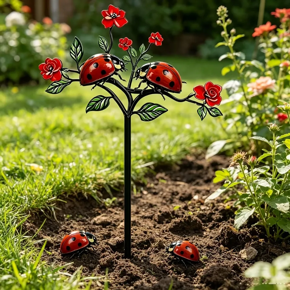 Beetle Plant Shaped Garden with Beetle Theme Decoration Ornament Outdoor Courtyard Lawn Decoration Poles Adding A Fun Atmosphere