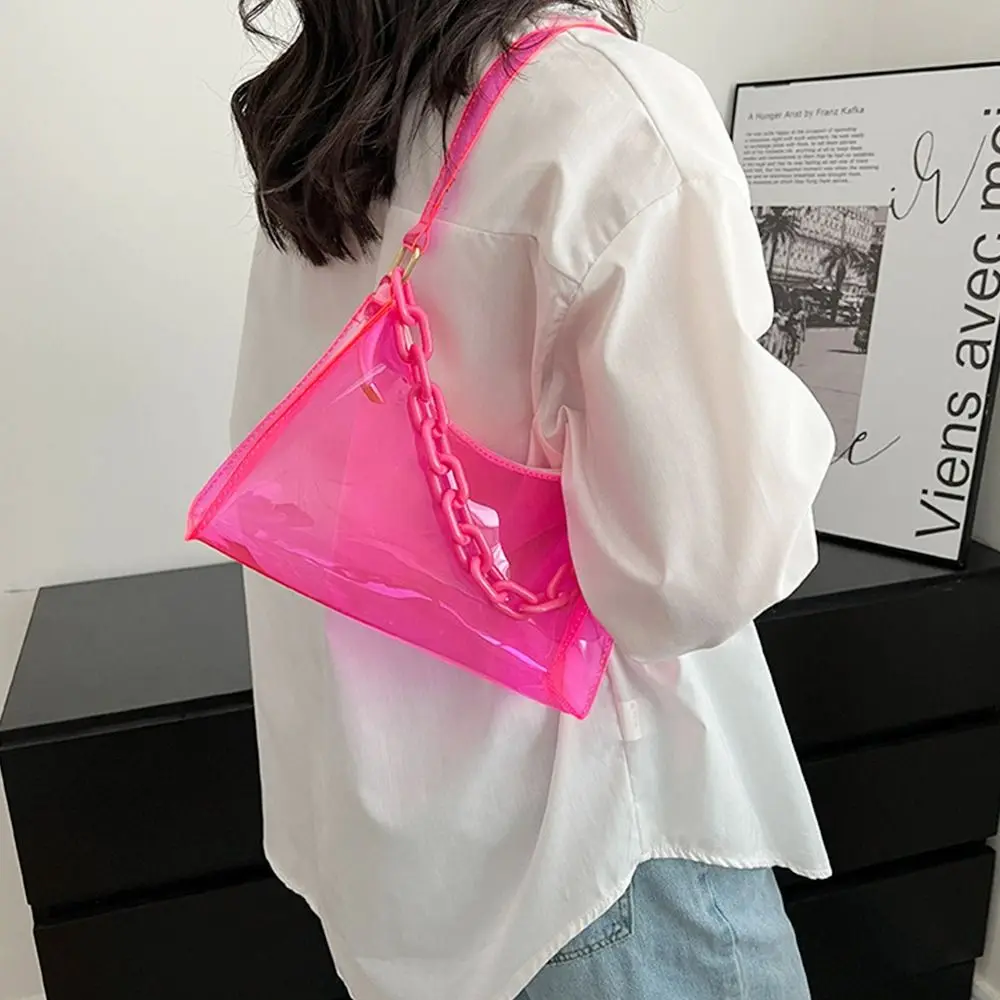 Fashion Ladies Jelly Bags PVC Clear Bag Underarm Bags Casual Women Summer Handbags Purse Cell Phone Shoulder Bag