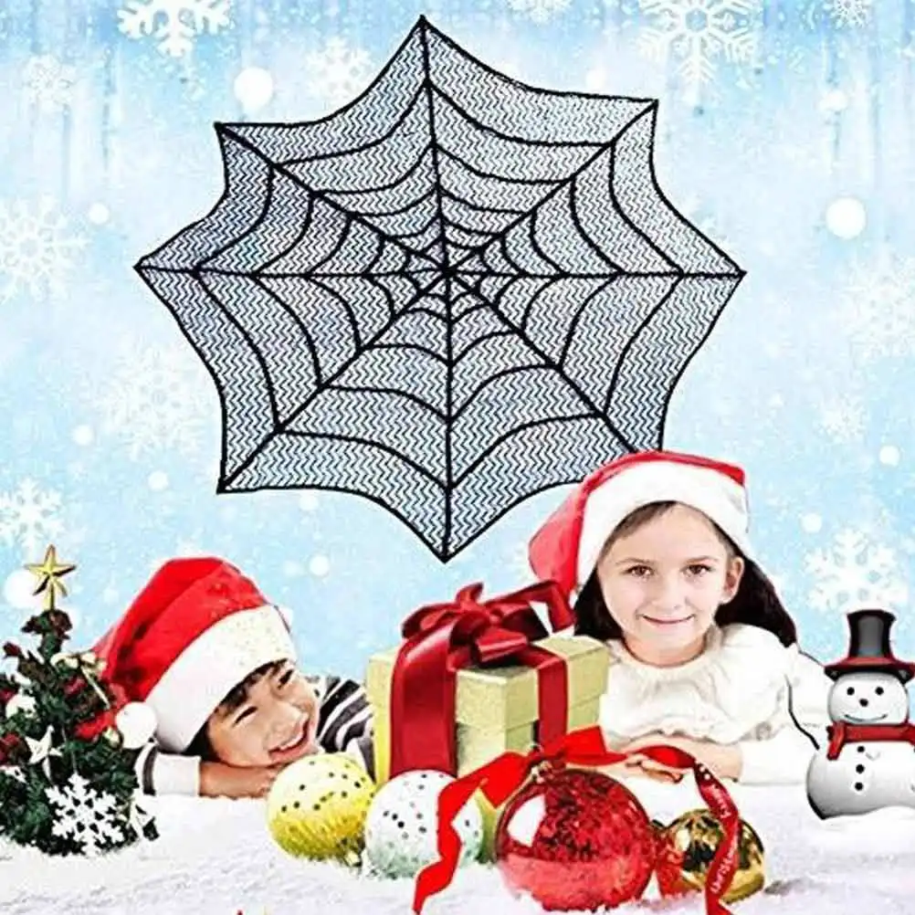 Round Tablecloth 30 Inch Halloween Black Lace Seamless One Piece Decor Adds Festive Atmosphere Protects Table Surface