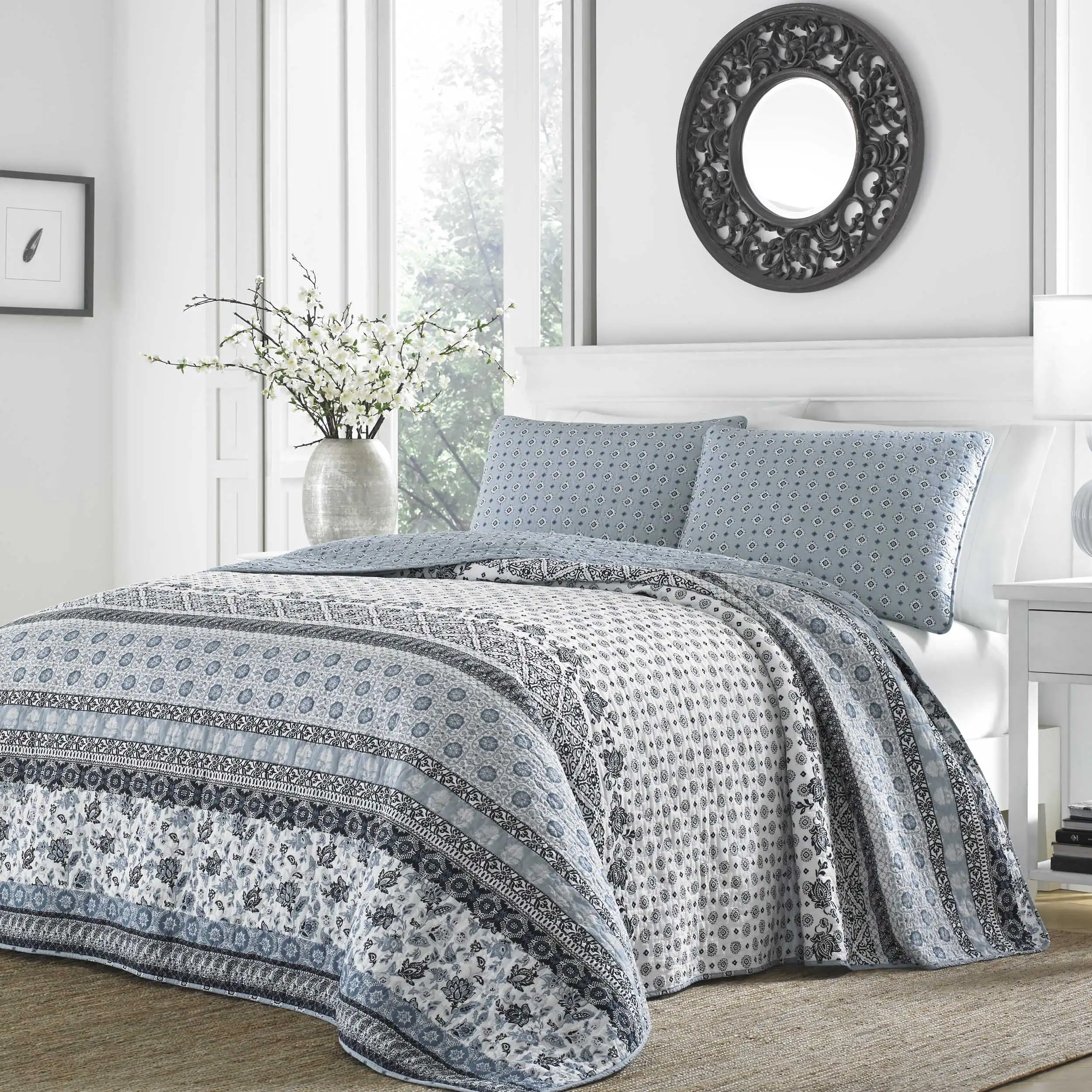 

Bexley Block Print Cotton Reversible 2 Piece Twin Quilt Set