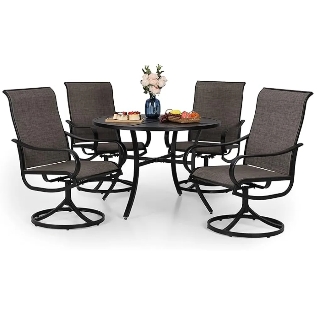 5 Piece Dining Set, 4 Breathable Textilene Swivel Patio Chairs and 1 Round Metal Table with 1.57