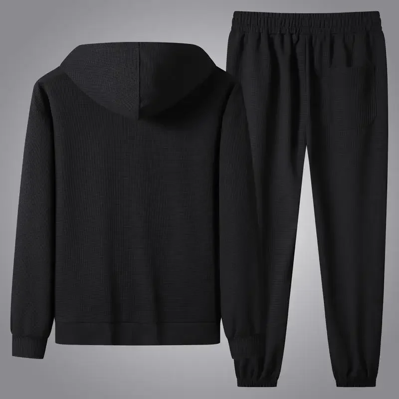 Men's Hooded Sweatshirt Fleece Lined Thickened Solid Color Korean Style Versatile Jogger Casual Sports Tracksuit Set