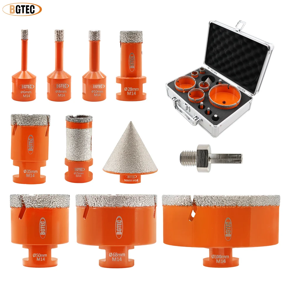 BGTEC 11 pz Kit Punte diamantate per carotaggio Set 6/8/10/20/35/50/68/100mm + 50mm Smusso + 25mm Fresatura e foratura + Hex Piastrelle Marmo Granito