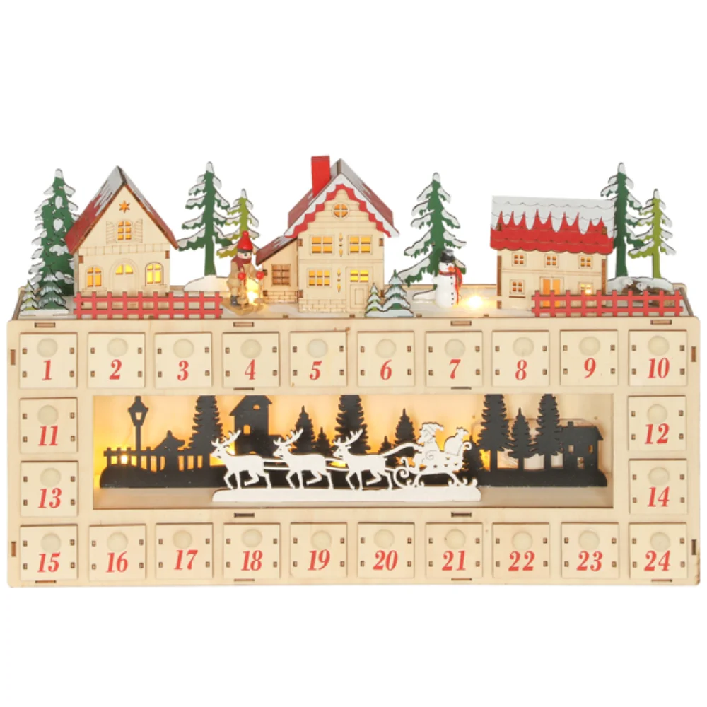 

Christmas Advent Calendar LED Light Empty 24 Day Countdown Calendar With Light Wooden Candy Drawe For Kids Gifts