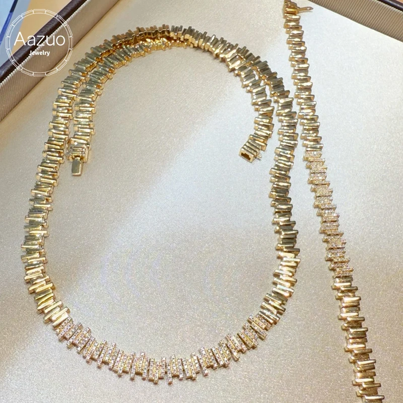 Aazuo 18K Yellow Gold Real Natrual Diamonds Luxury Jewelry Set Necklace Bracelet Gift For Women Engagement Wedding Party Au750