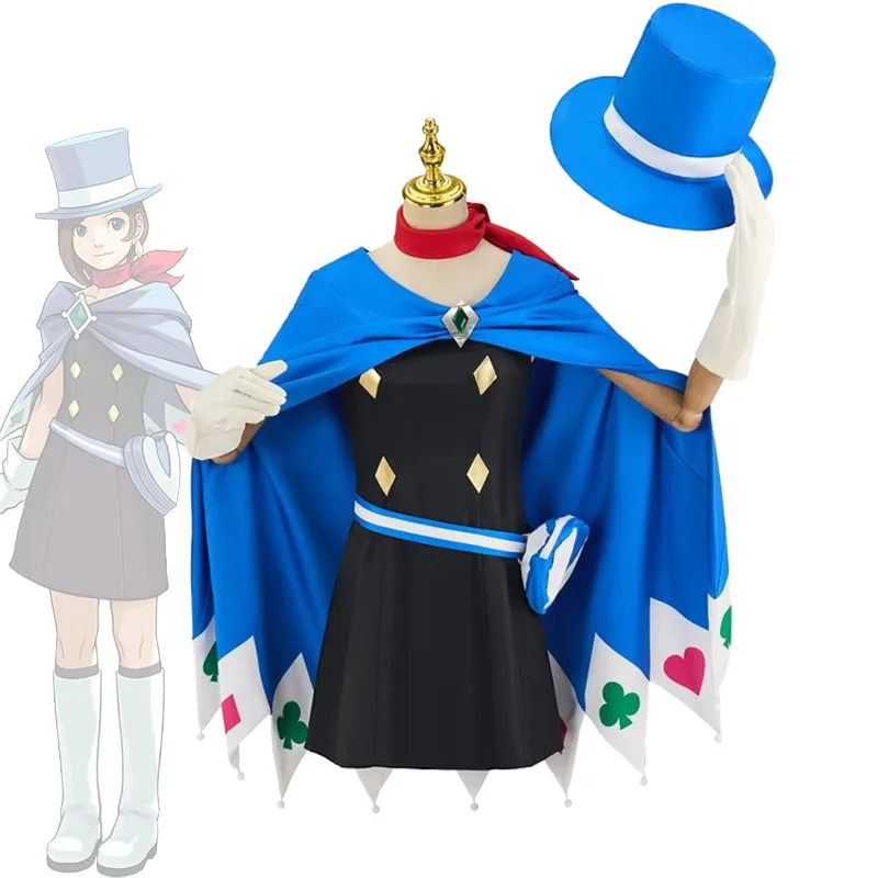 

AVG Trucy Wright Cosplay Costume Ace Attorney Minuki Naruhodou Hat Dress Cloak Belt Bag Anime And Game Role-playing