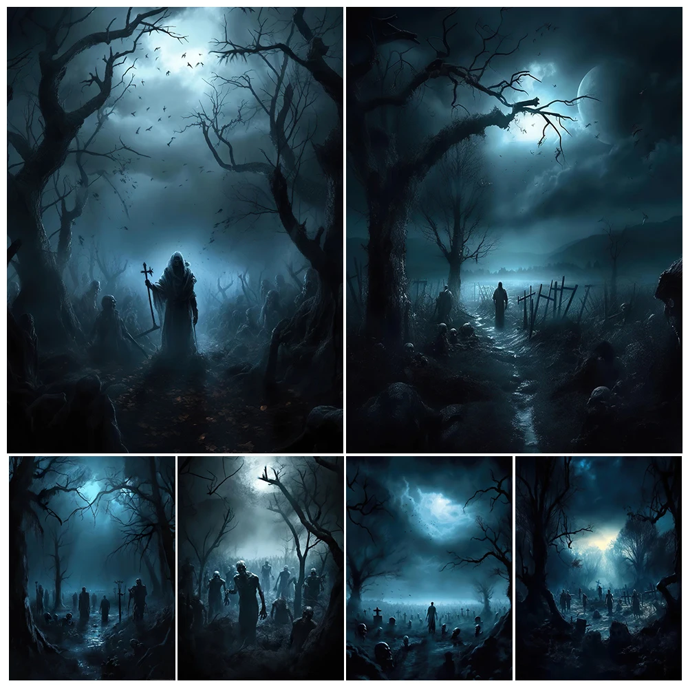 

The Undead In The Cemetery Vintage Wall Art Canvas Print Frontline Tactics Horror AI Art Poster And Print Home Decor Unframed