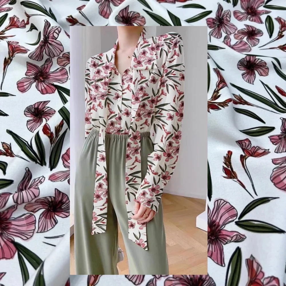 

Silk Stretch Double Joe Crepe Floral Print Dyed Digital Spray Dress Women Shirt Silky Draped Wholesale Fabrics by the Meter