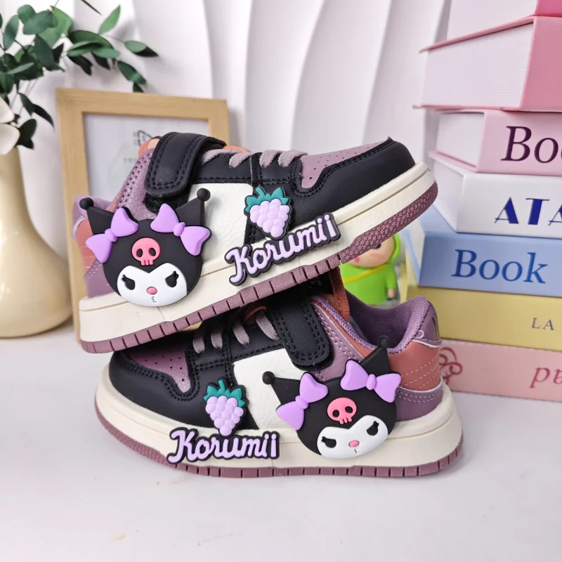 

Детская повседневная обувь, кроссовки, весенняя обувь из искусственной кожи с героями мультфильмов для девочек, нескользящая фиолетовая обувь на липучке на толстой подошве, размер 26-37