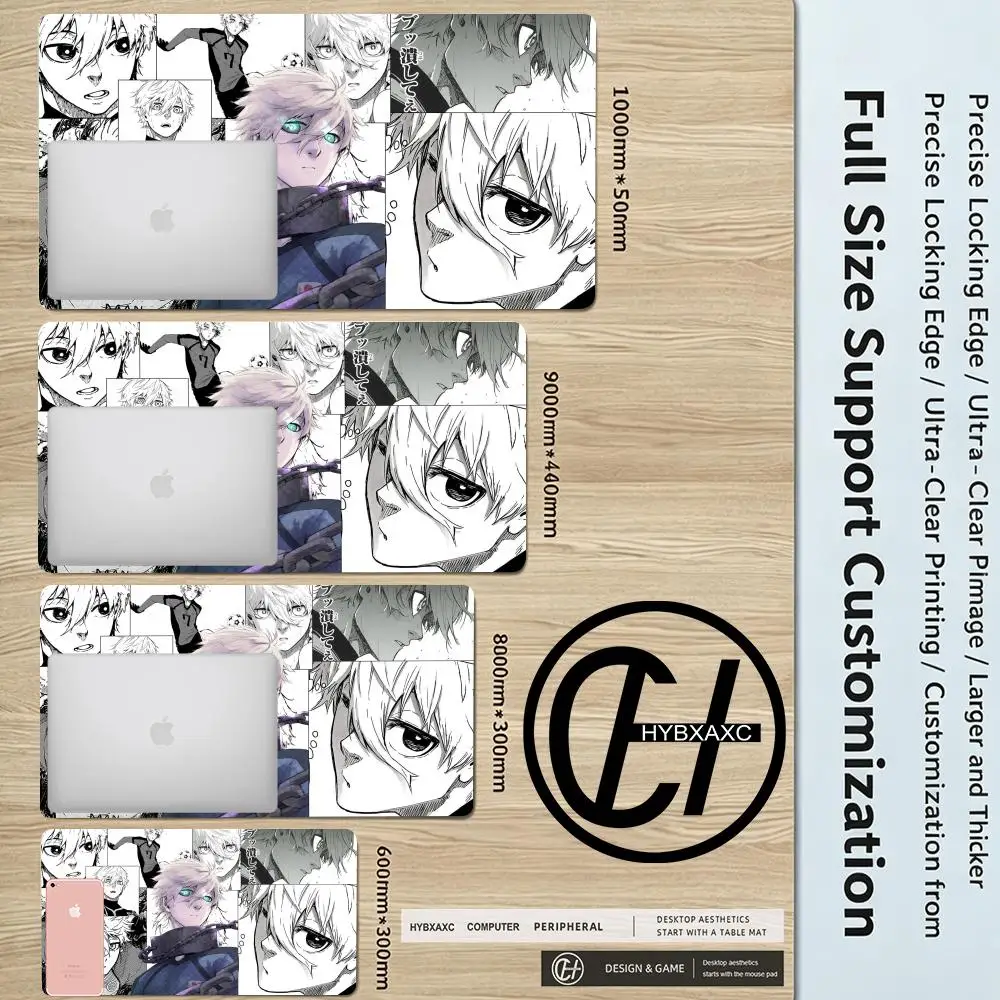 XAXC HD Anime B-Blue L-Lock Nagi Kaiser Isagi Yoichi Ryusei Mouse Pad For Office Gaming And Keyboards Non-Slip Large Waterproof