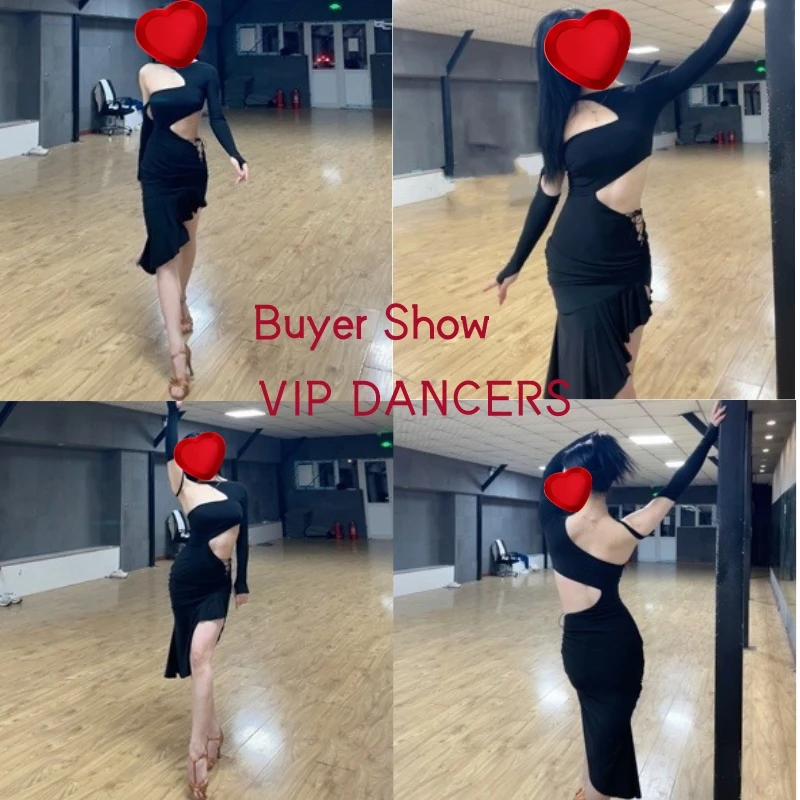 Zym Sexy Groot Halter Cross-Tie Latin Dance Dress Voor Vrouwen Lange Mouwen Split Latin Jurken Rok Ballroom Performance Wear 5745