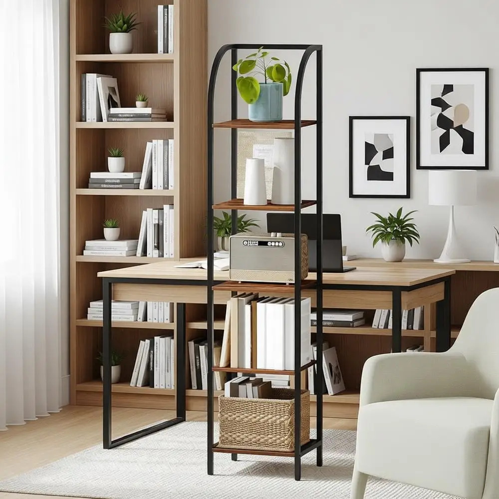 

Narrow 5-Tier Rustic Brown Bookcase Organizer for Home and Office