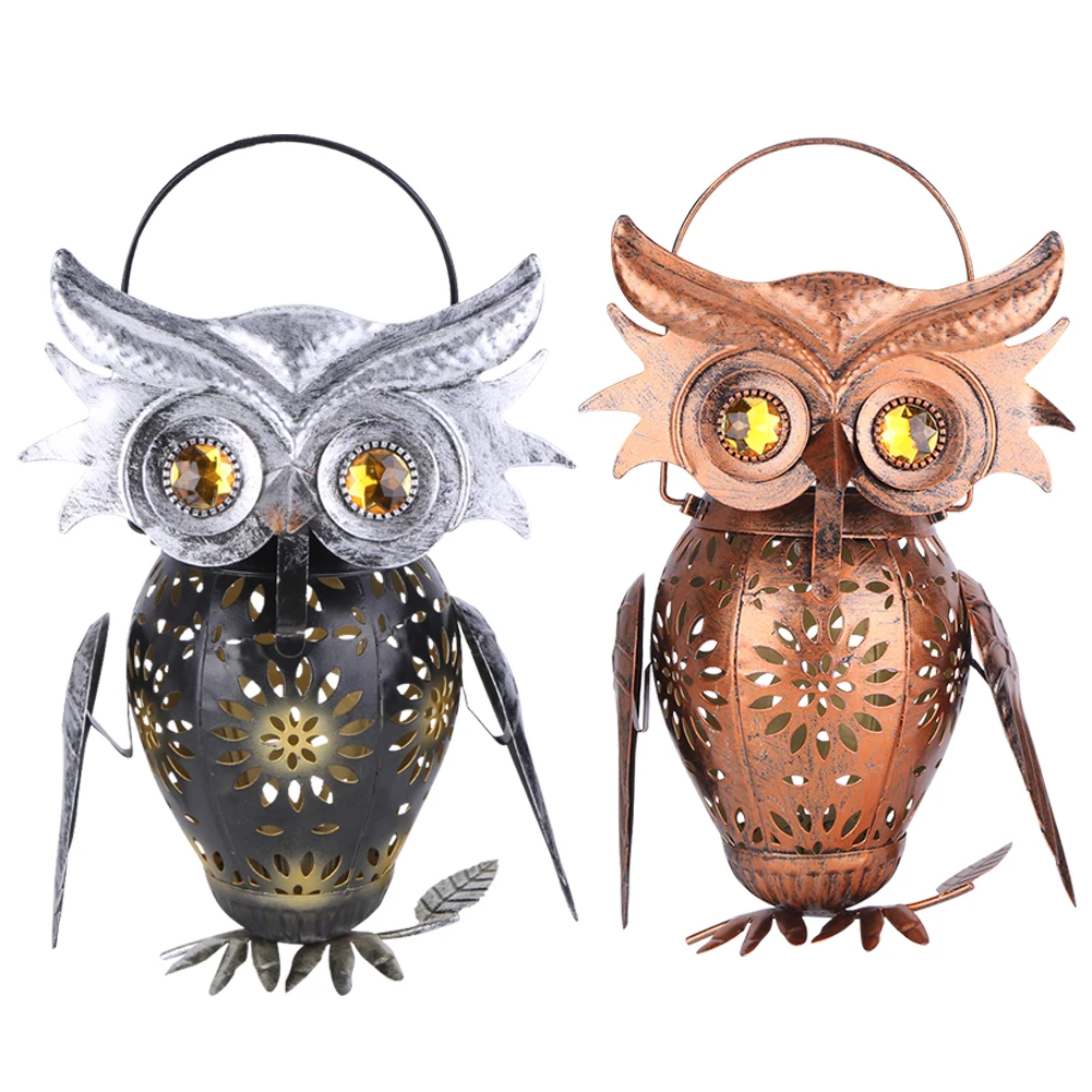 

Solar Powered Owl Decorative Night Light Auto On/Off Owl Glowing Hollow Lantern Iron Hollow Out Lantern for Outdoor Garden Lawn