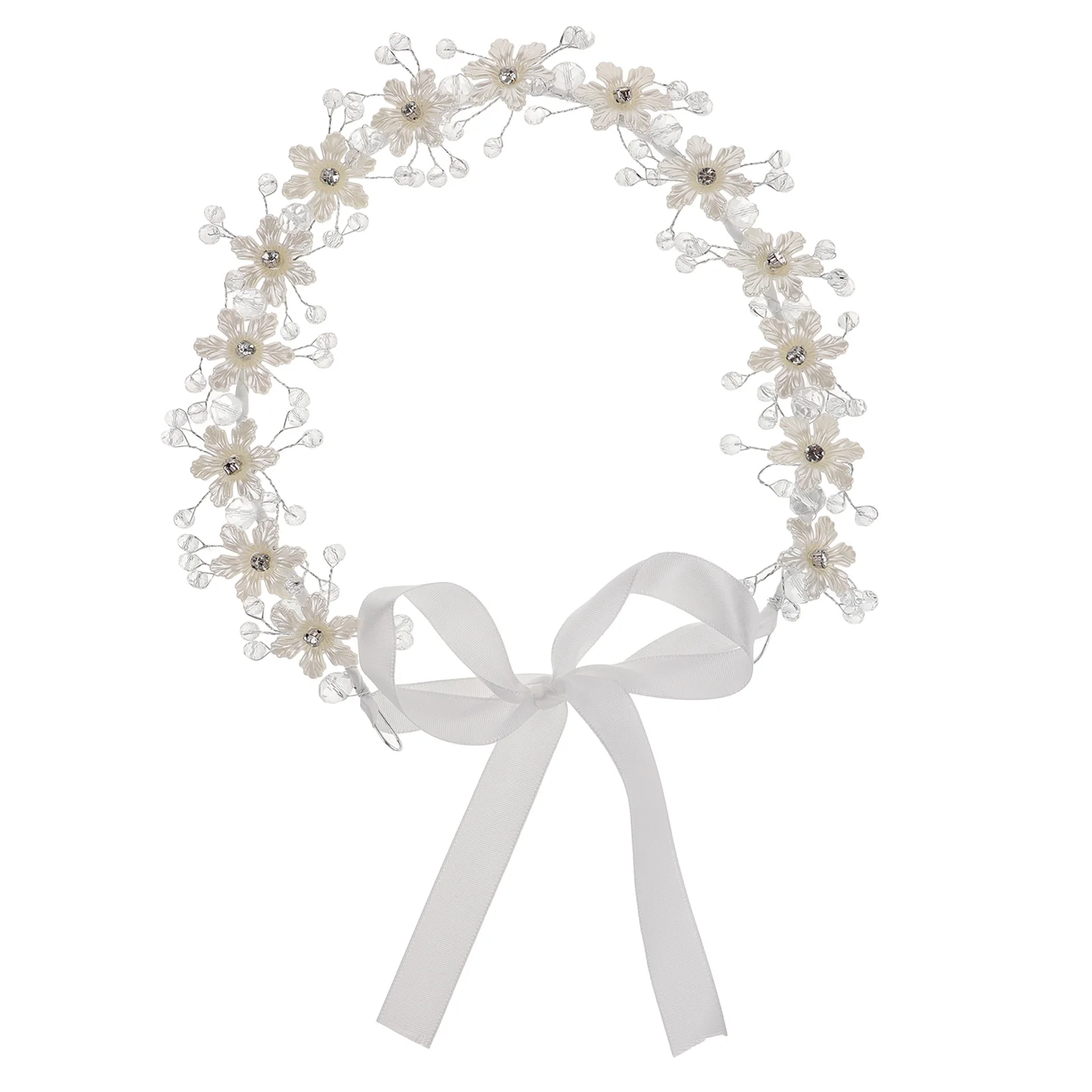 

Bridal Headpiece White Flower Headband Pearl Bridal Wedding Hair Band Princess Accessories Elegant Sparkling Finish