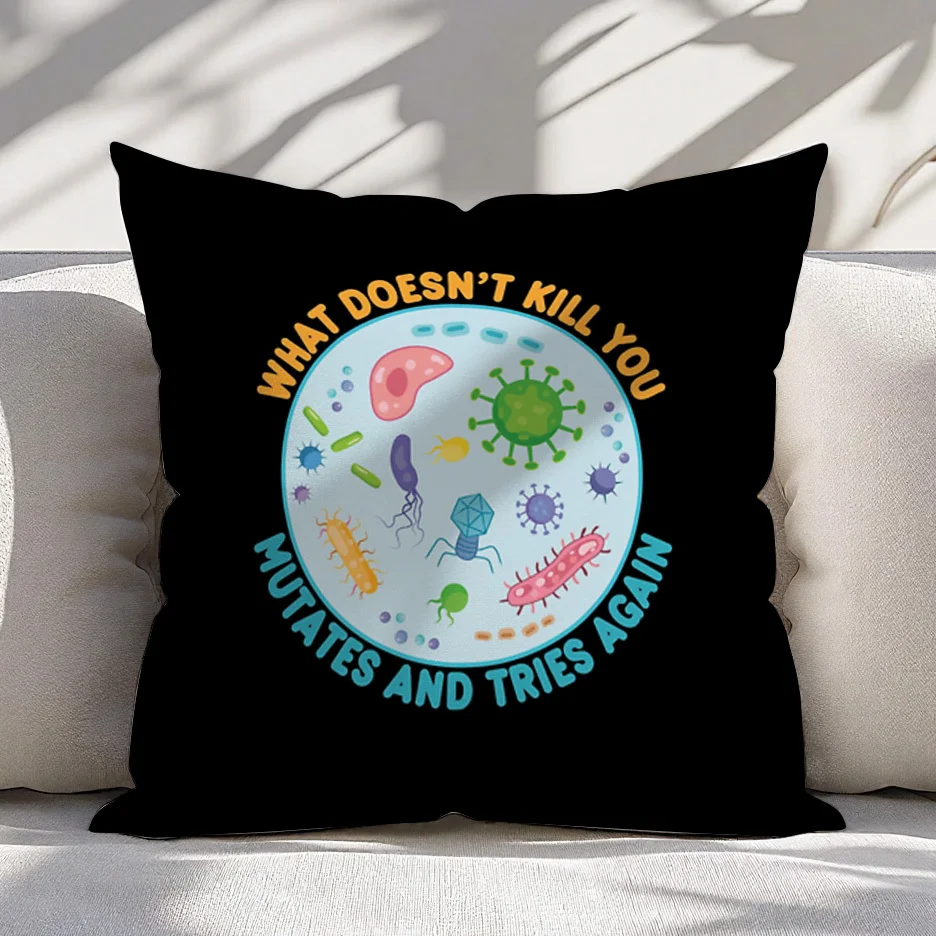 Funny Science Pillowcase Cushion Cover Biology Virus Bacteria Design Gift Throw Pillowcase for Students STEM Decor Art