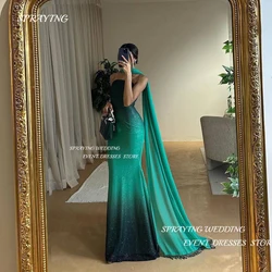 SPRAYING Elegant Shiny Gradient Green Mermaid Evening Dress Saudi Arabia Strapless Floor Length Prom Gown With Shawl Custom Made