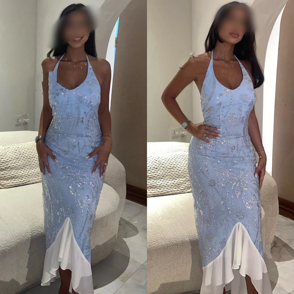 Vestido de lentejuelas de sirena de espagueti exquisito, elegante vestido de ocasión Formal, alta calidad