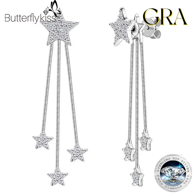 

Butterflykiss Муассанит Звезда Ожерелье Серьги с кисточками для женщин Серьги-гвоздики из стерлингового серебра 925 пробы Ожерелье с подвеской Ювелирные изделия Подарок