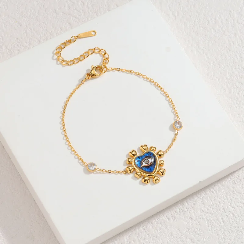 EILIECK 316L Edelstahl Metall Herzförmige Blaue Augen Halskette Armband Ohrringe Ring Trendiges Schmuckset für Frauen Geschenk – Detail 14